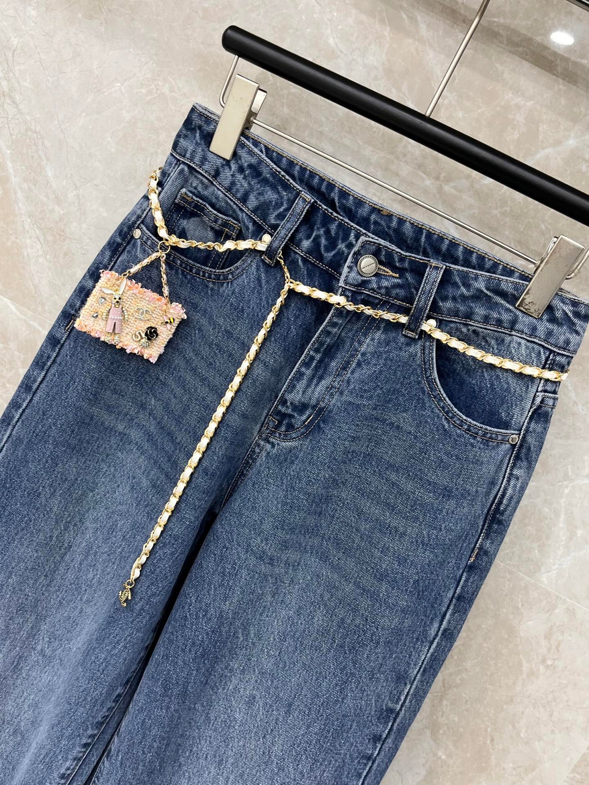 CC Straight-leg Jeans Wash Blue Denim Fabric 351241
