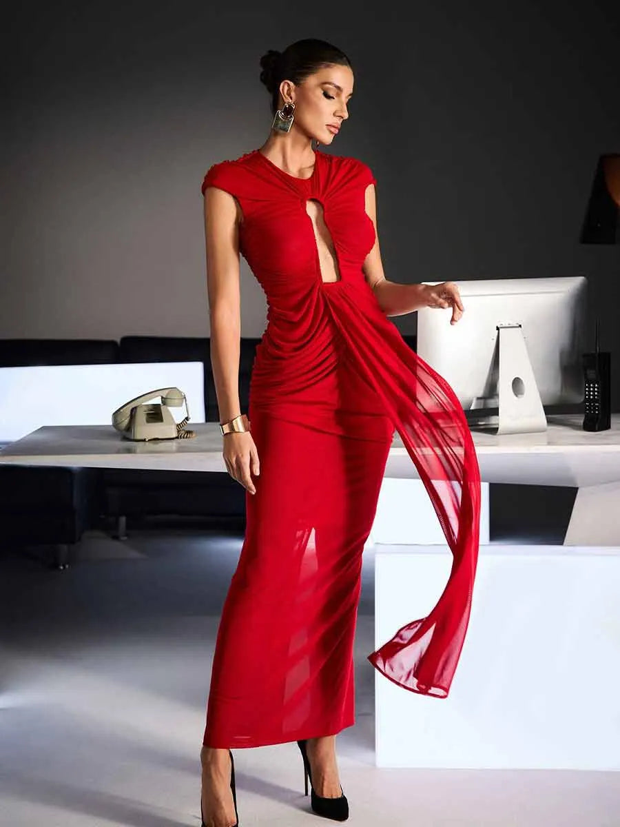 Salma Cutout Ruched Draped Maxi Dress