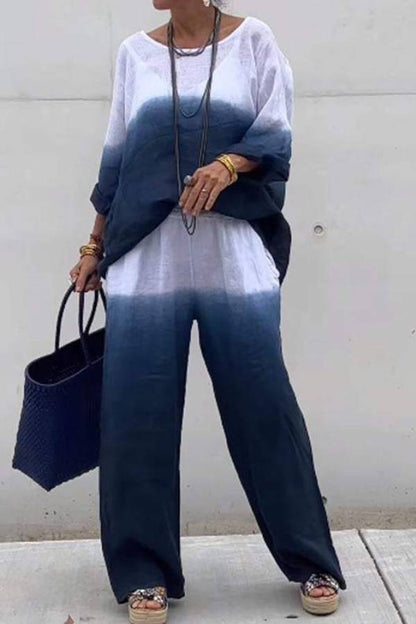 Women's Cotton and Linen Gradient Two-piece Set