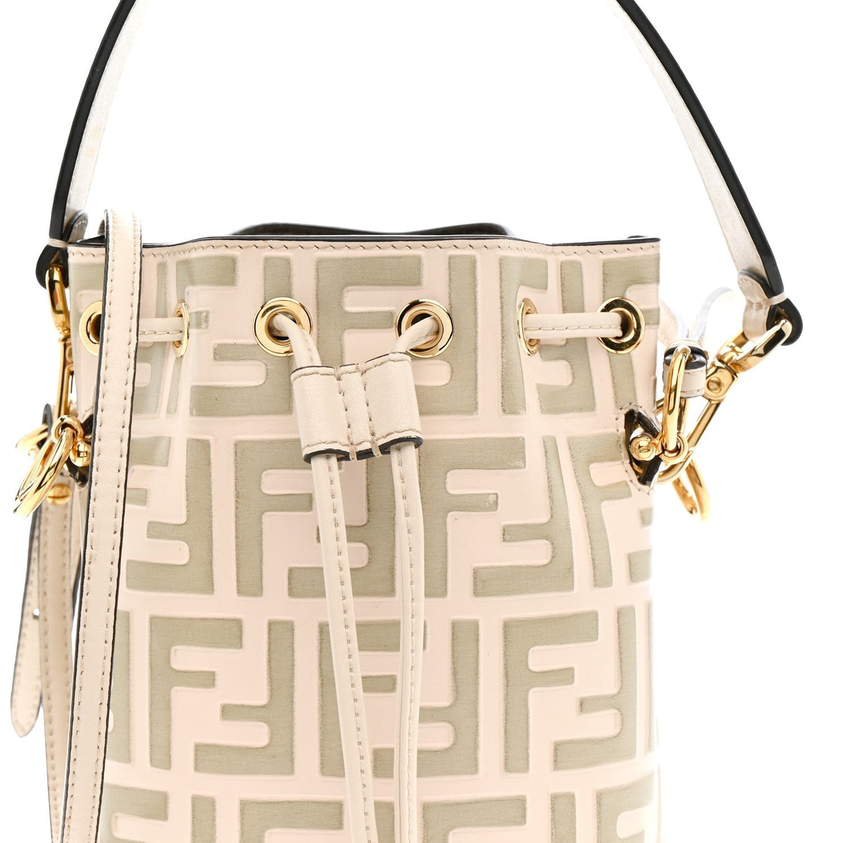 Vitello Liberty F is Fendi Bi-Color FF 1974 Embossed Mini Mon Tresor Bucket Bag Camelia Mandorlo