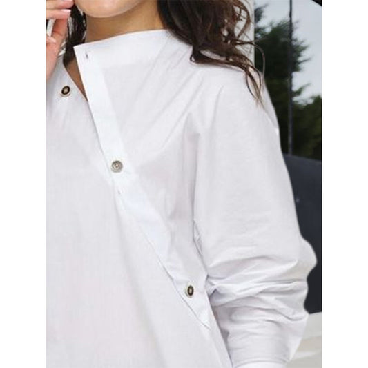 Long Sleeves Asymmetric Buttoned Split-front Blouses&shirts Tops