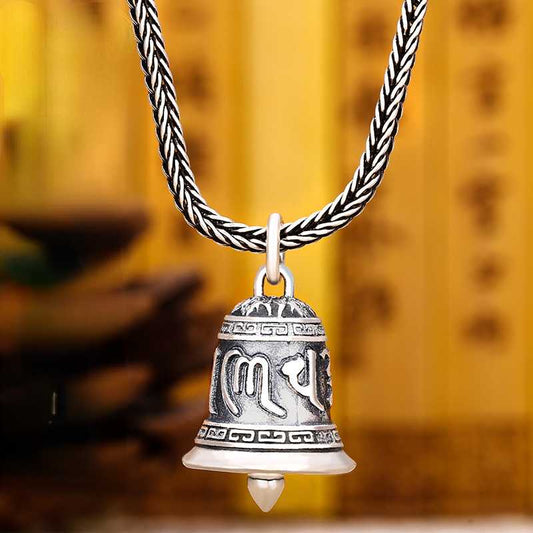 Silver Six-Character Mantra Bell Pendant Vintage Men'S Women'S Ethnic Style Necklace