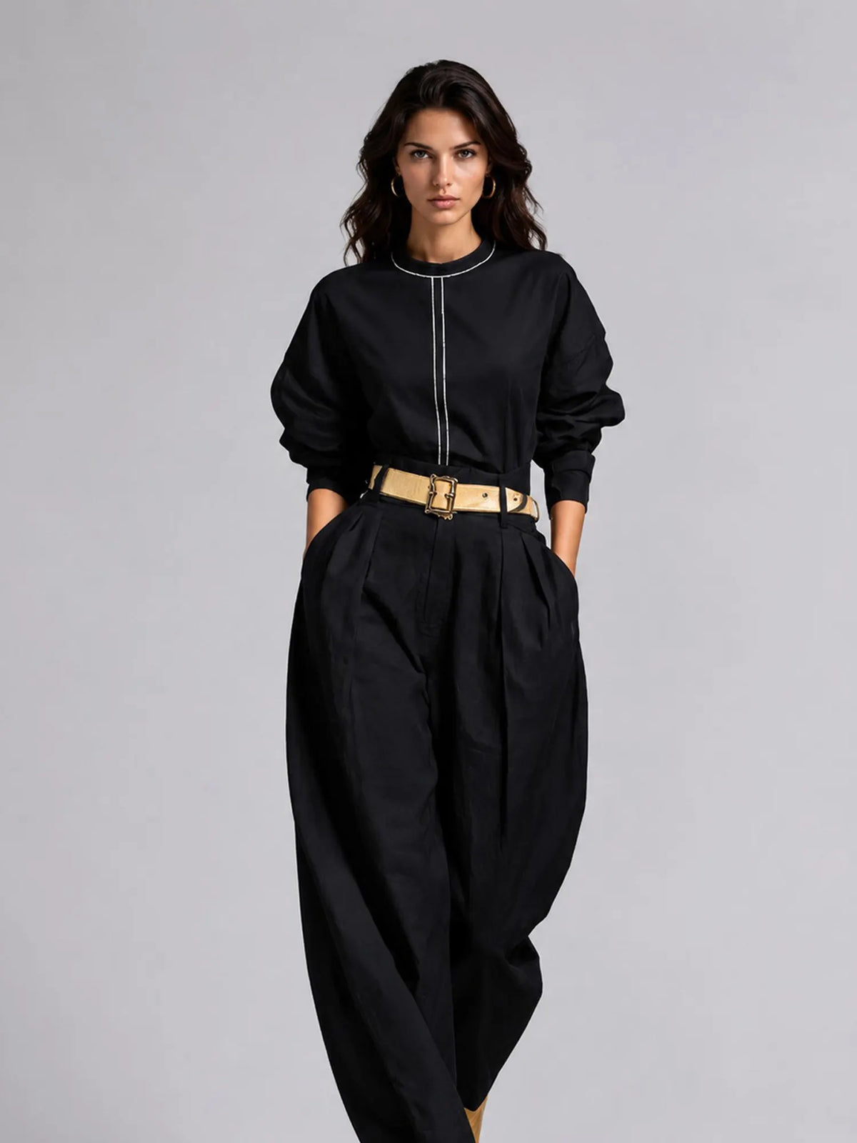 Brooklyn Simple Style Loose Long-sleeved Two Piece Set