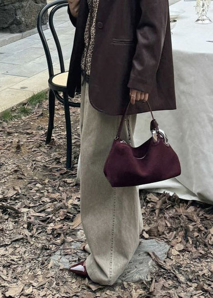 Suede Shoulder and Crossbody Bag With Leather Straps