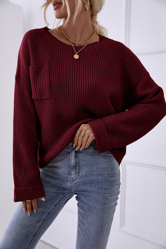 Pocket Oversized Knitted Pullover Sweater
