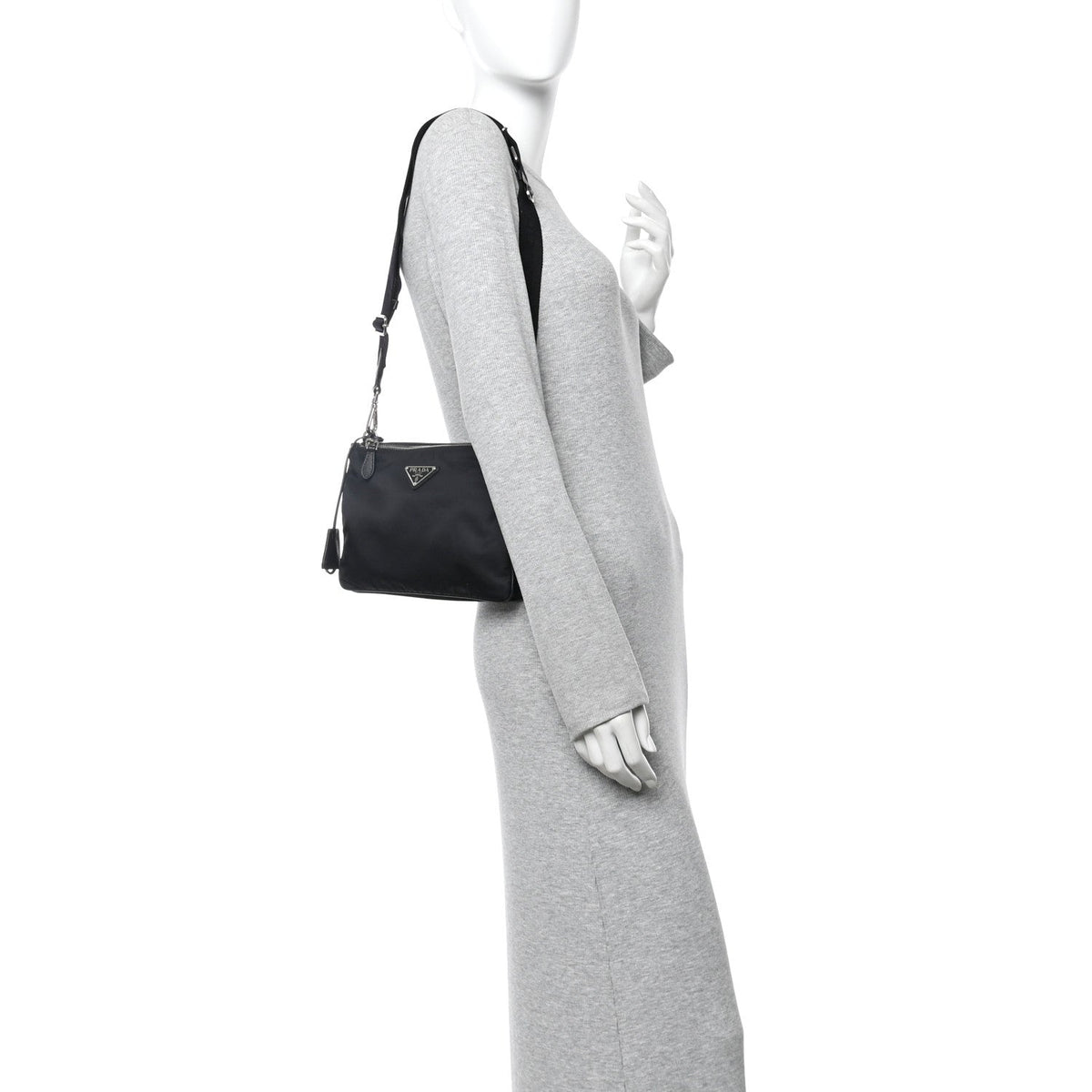 Re-Nylon Saffiano Re-Edition 2000 Double Zip Crossbody Bag Black