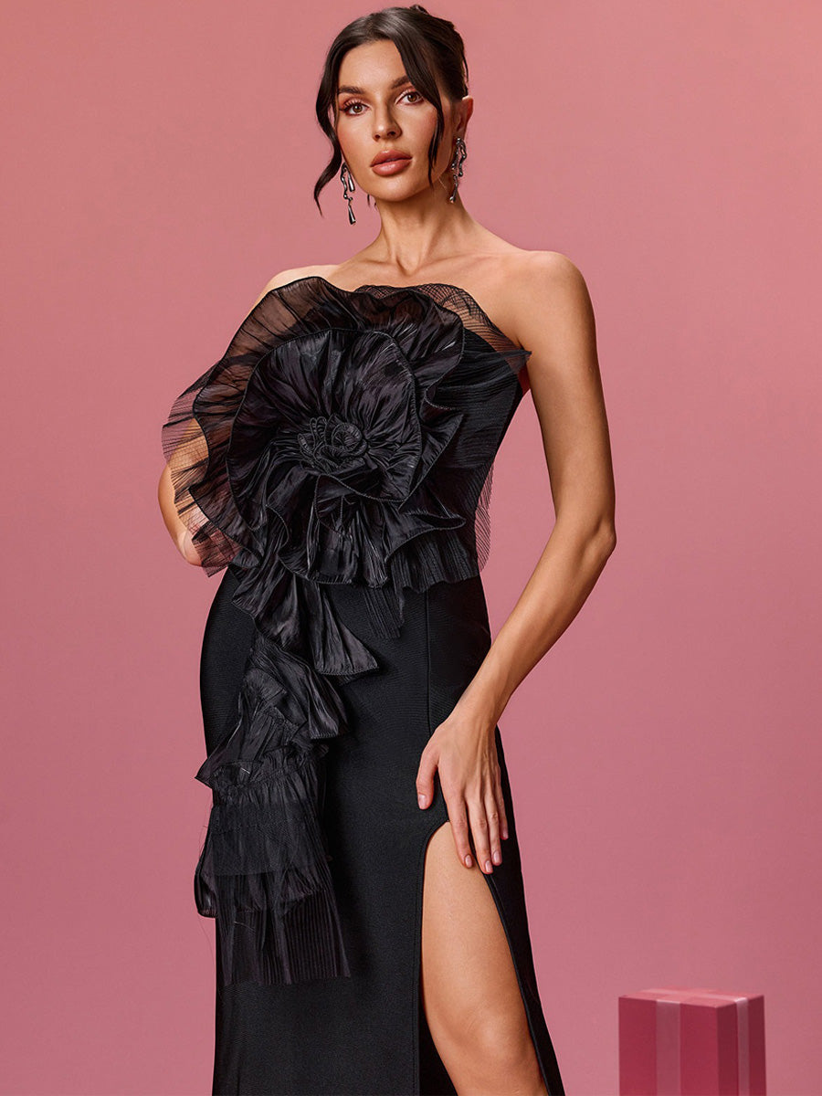 Serenity Strapless Flower Bandage Maxi Dress