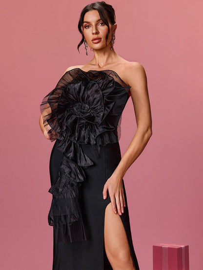 Serenity Strapless Flower Bandage Maxi Dress