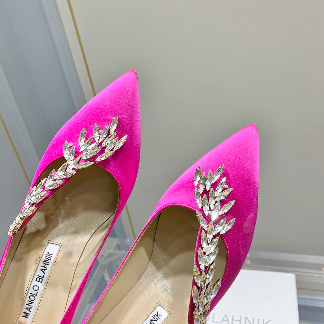 Manolo Women's Nadira Pumps 70 Hot Pink Satin