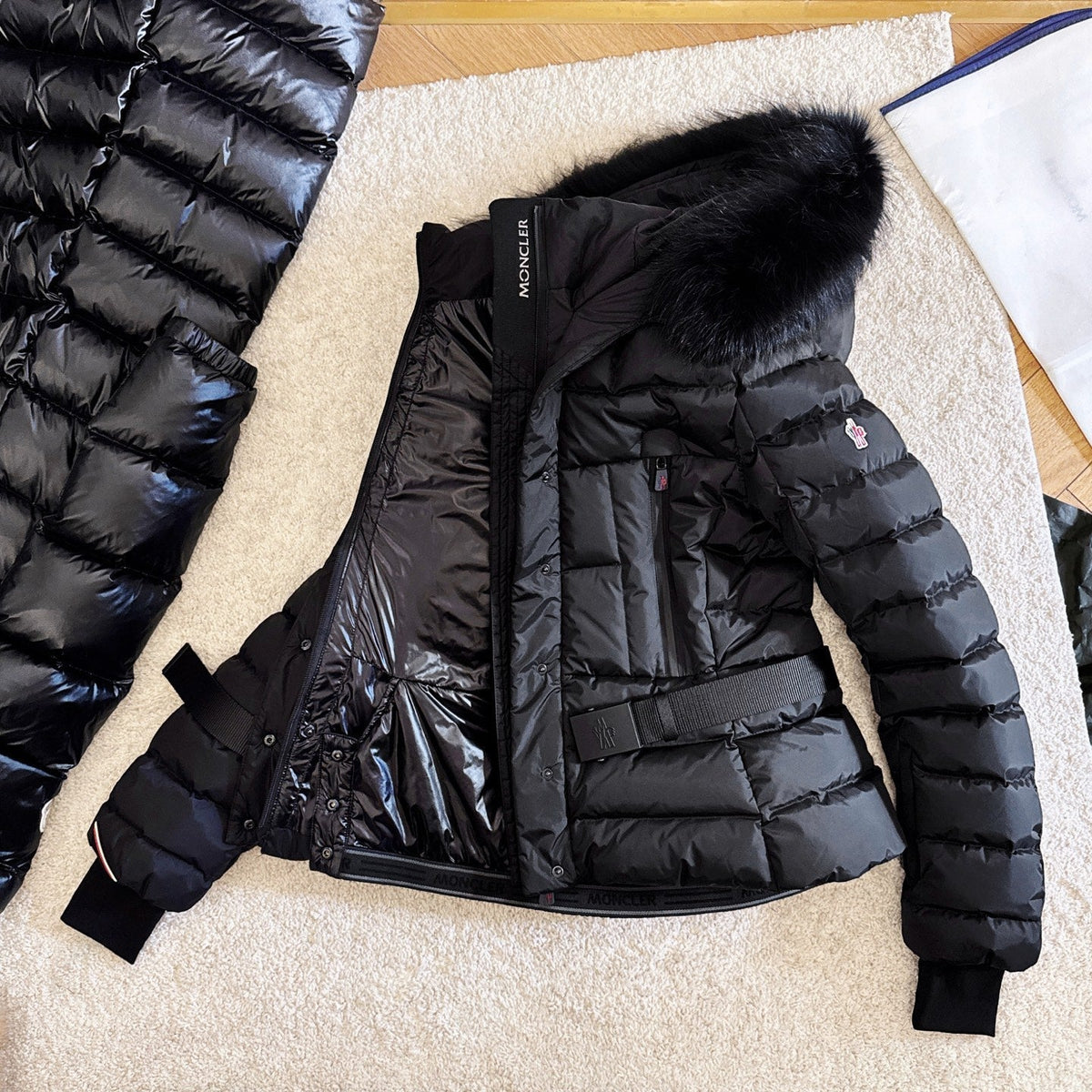 Moncler 2025 Grenoble 'Beverley' Hooded Shearling-trimmed Ski Black Down Jacket