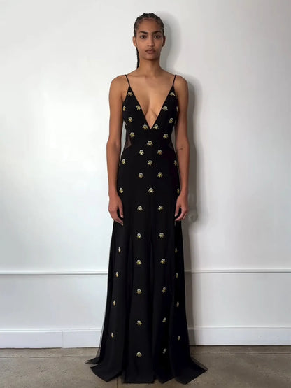 Bianca Beaded Cut-Out Spaghetti Strap Maxi Dress