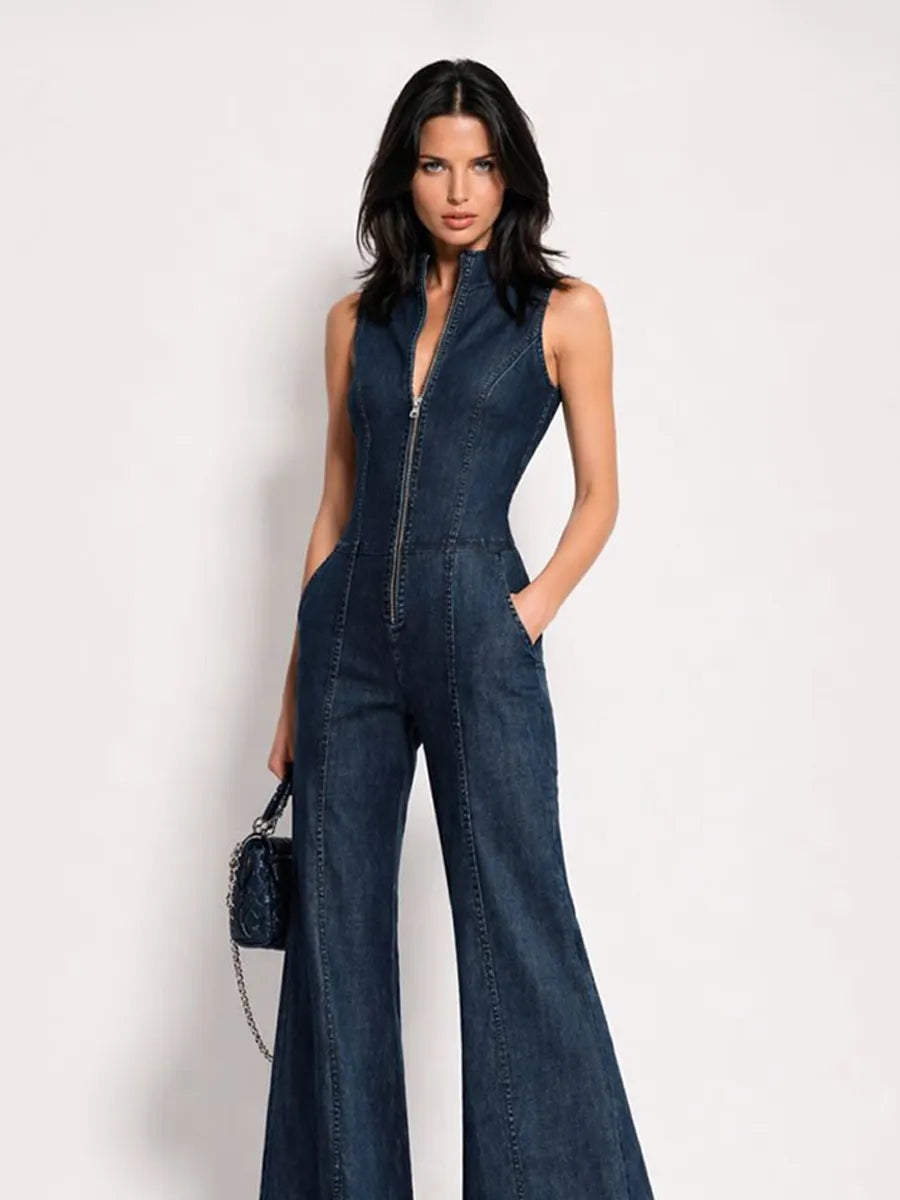 Ariana Sleeveless High-Neck Denim Jumpsuit