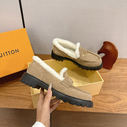 LV District Flat Loafer Dark Khahi Wool Suede 594853
