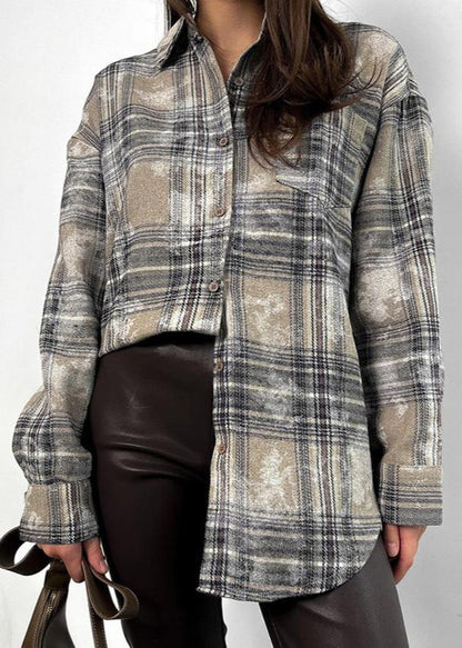 Brushed Plaid Oversized Shirt In Soft Fabric