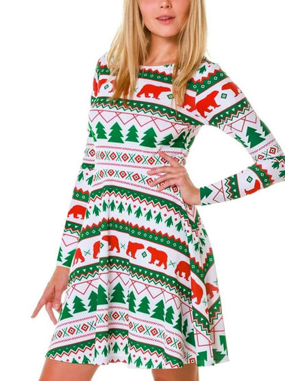 Autumn And Winter New Christmas Clothing Print Long-Sleeved Women'S Dress