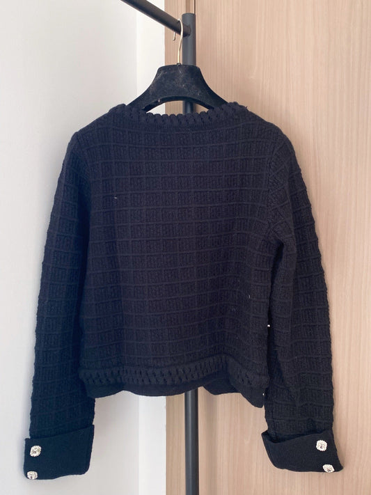 Chanel 2025 Cardigan With Rhinestone Embellishment Black Wool