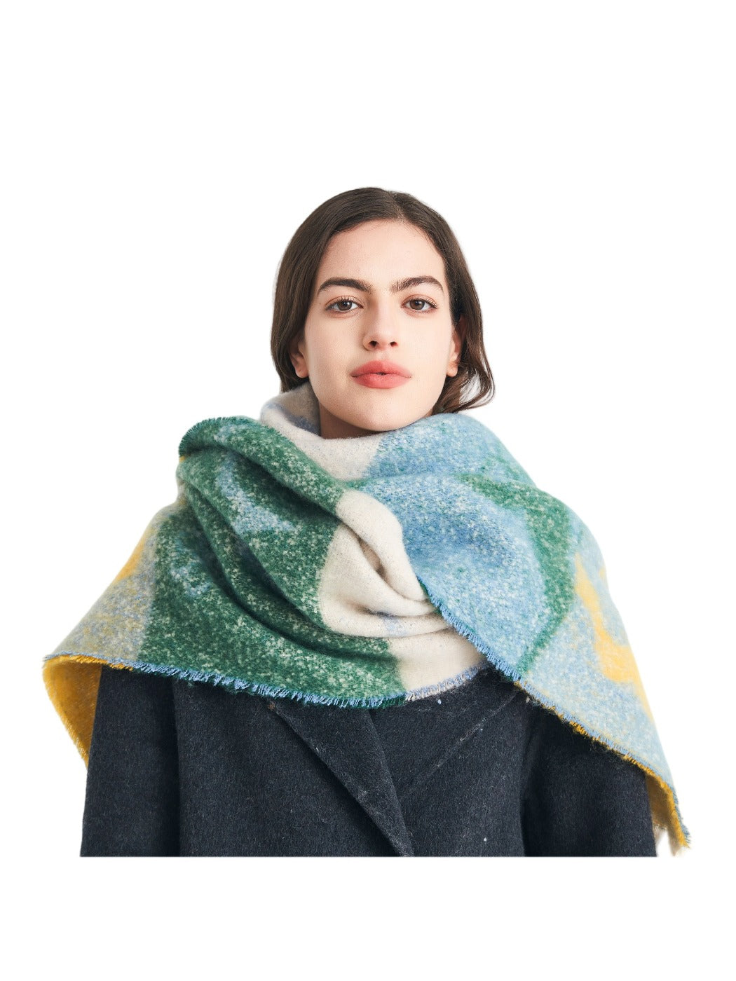 Scarvii - Retro Color-Block Fringe Scarf with Floral &amp; Leaf Patterns