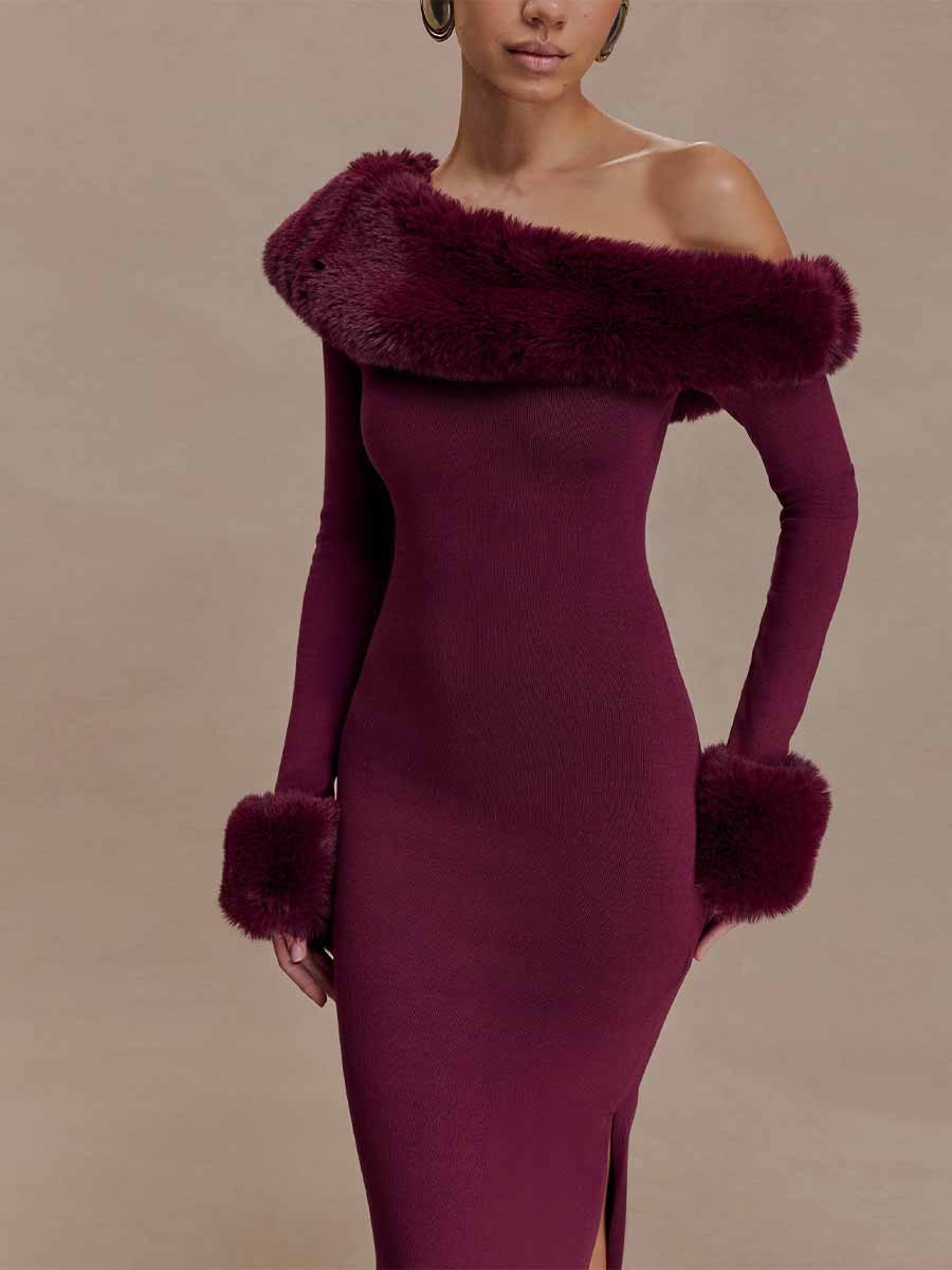Dahlia Faux Fur Knit Maxi Dress