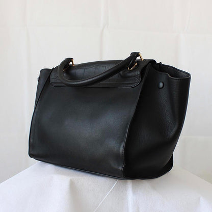 Celine Black Croc Embossed Leather and Suede Medium Trapeze Bag