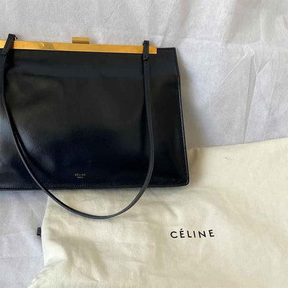 Celine Black Leather Medium Clasp Top Handle Bag