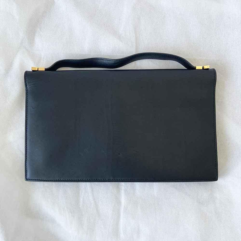 Celine Black Leather Top Handle Clutch
