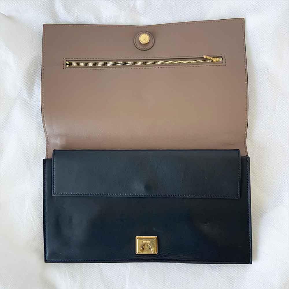 Celine Black Leather Top Handle Clutch