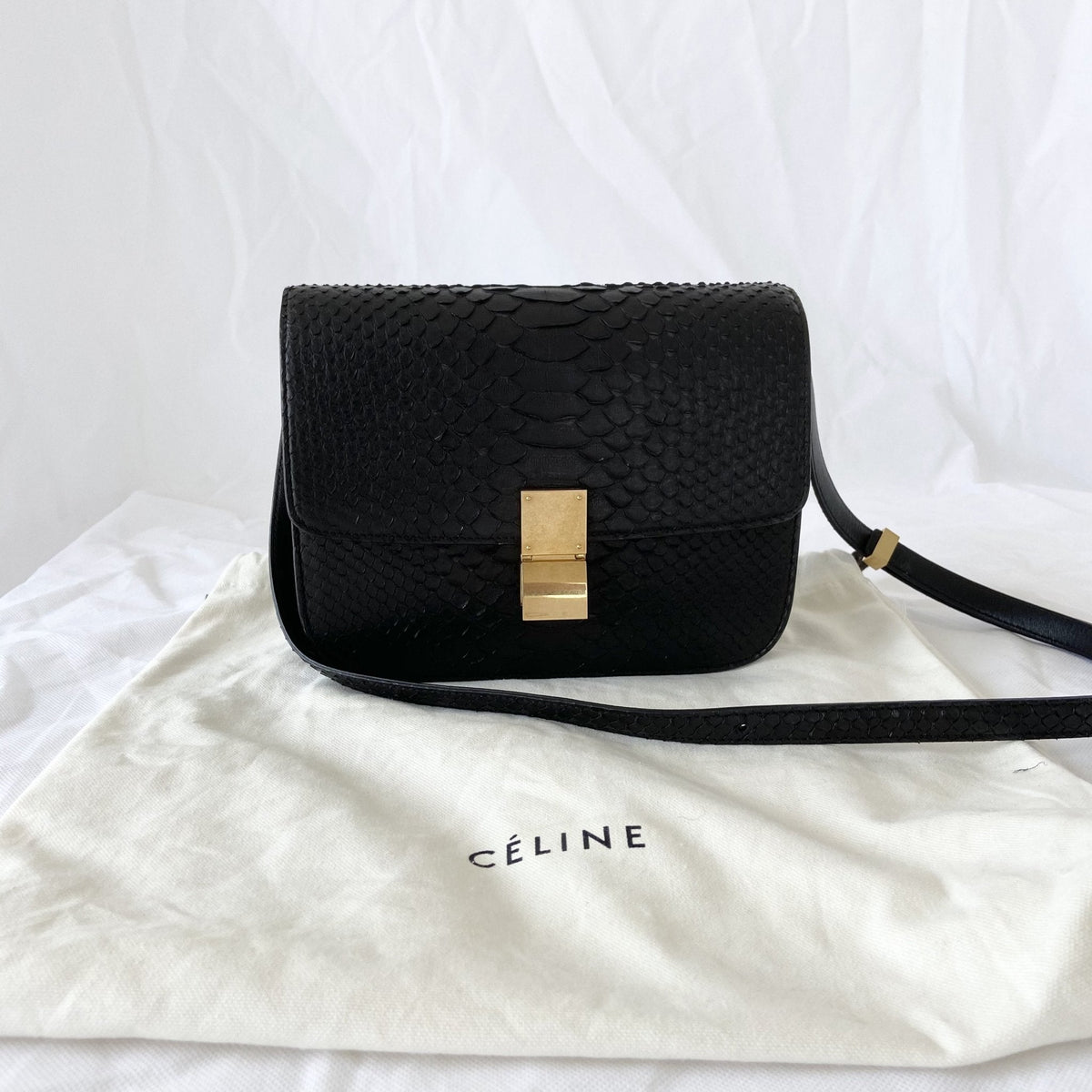 Celine Black Python Medium Classic Box Shoulder Bag