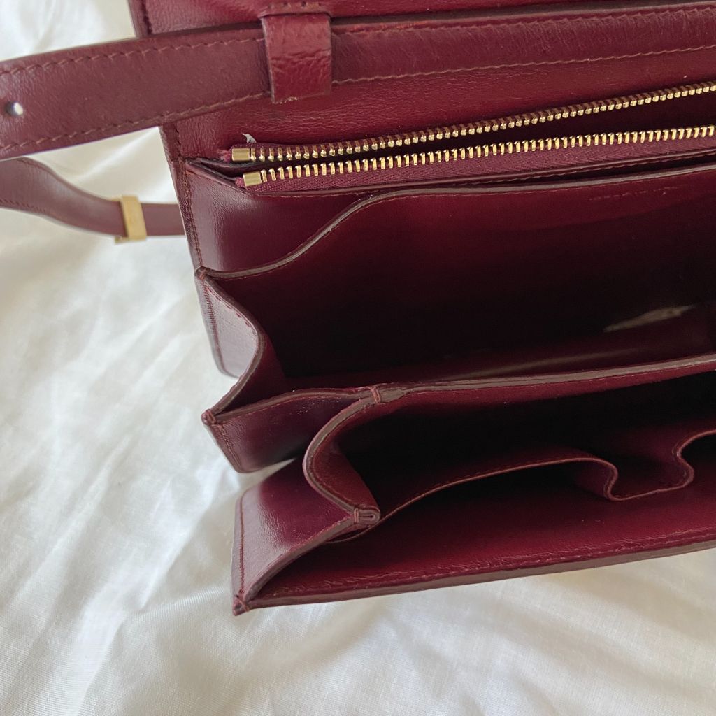 Celine Burgundy Leather Medium Classic Box Shoulder Flap Bag