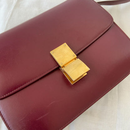 Celine Burgundy Leather Medium Classic Box Shoulder Flap Bag