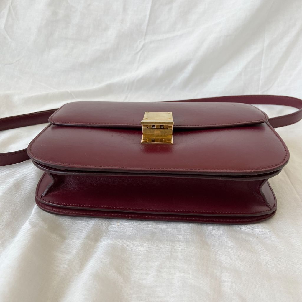 Celine Burgundy Leather Medium Classic Box Shoulder Flap Bag