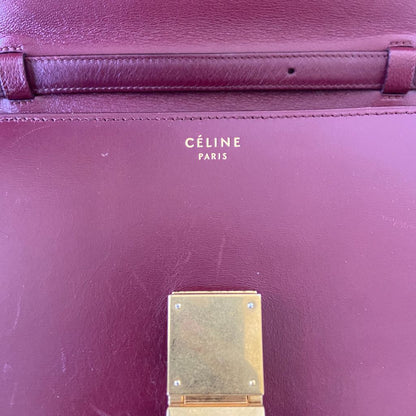 Celine Burgundy Leather Medium Classic Box Shoulder Flap Bag