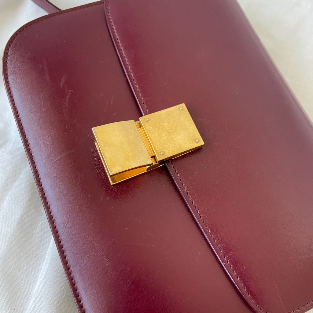 Celine Burgundy Leather Medium Classic Box Shoulder Flap Bag
