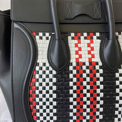 Celine Luggage Handbag Woven Leather Mini