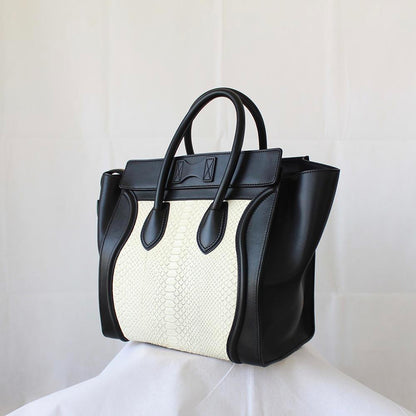 Celine White Python Leather Black Luggage Mini Tote Bag