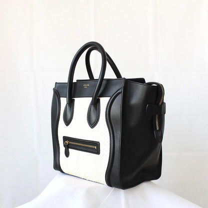 Celine White Python Leather Black Luggage Mini Tote Bag