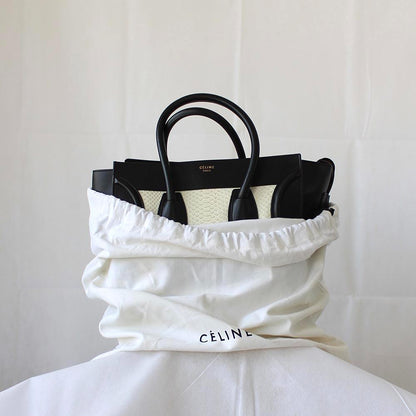 Celine White Python Leather Black Luggage Mini Tote Bag