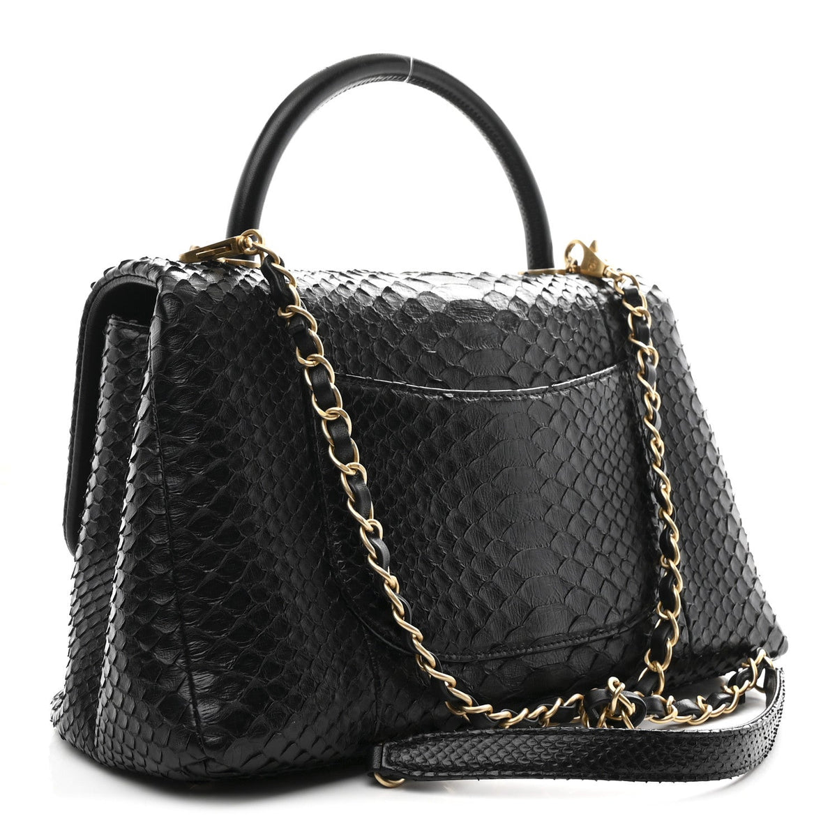 Snakeskin Small Coco Handle Flap Black