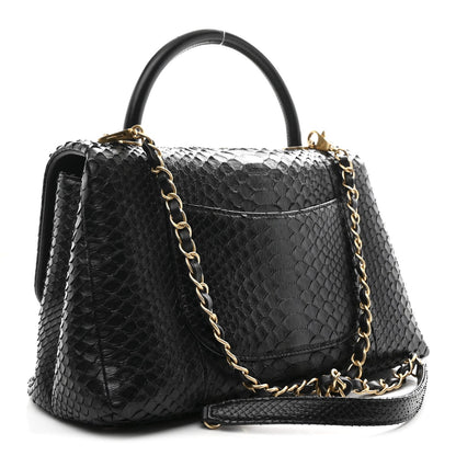 Snakeskin Small Coco Handle Flap Black