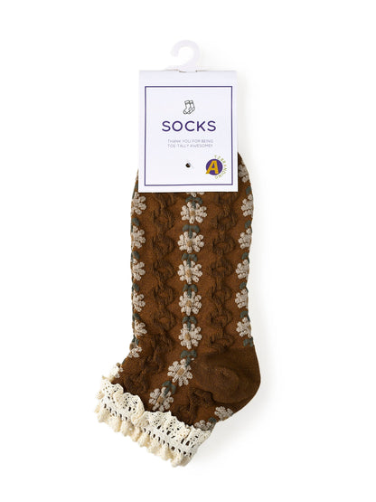 Rufia - Summer Floral Pattern Lace Trim Low-Cut Socks
