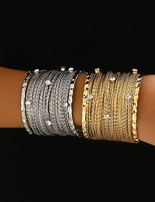 Sparkling Rhinestone Layered Mesh Open Bracelet