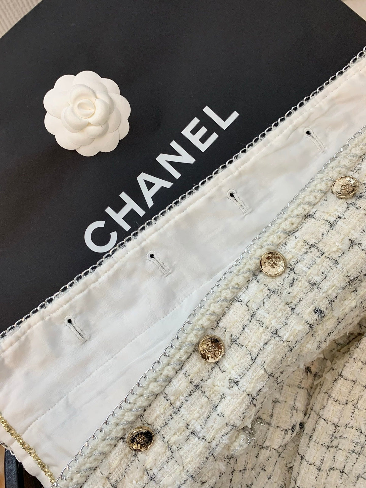 CC  Tweed Plaid White Jacket