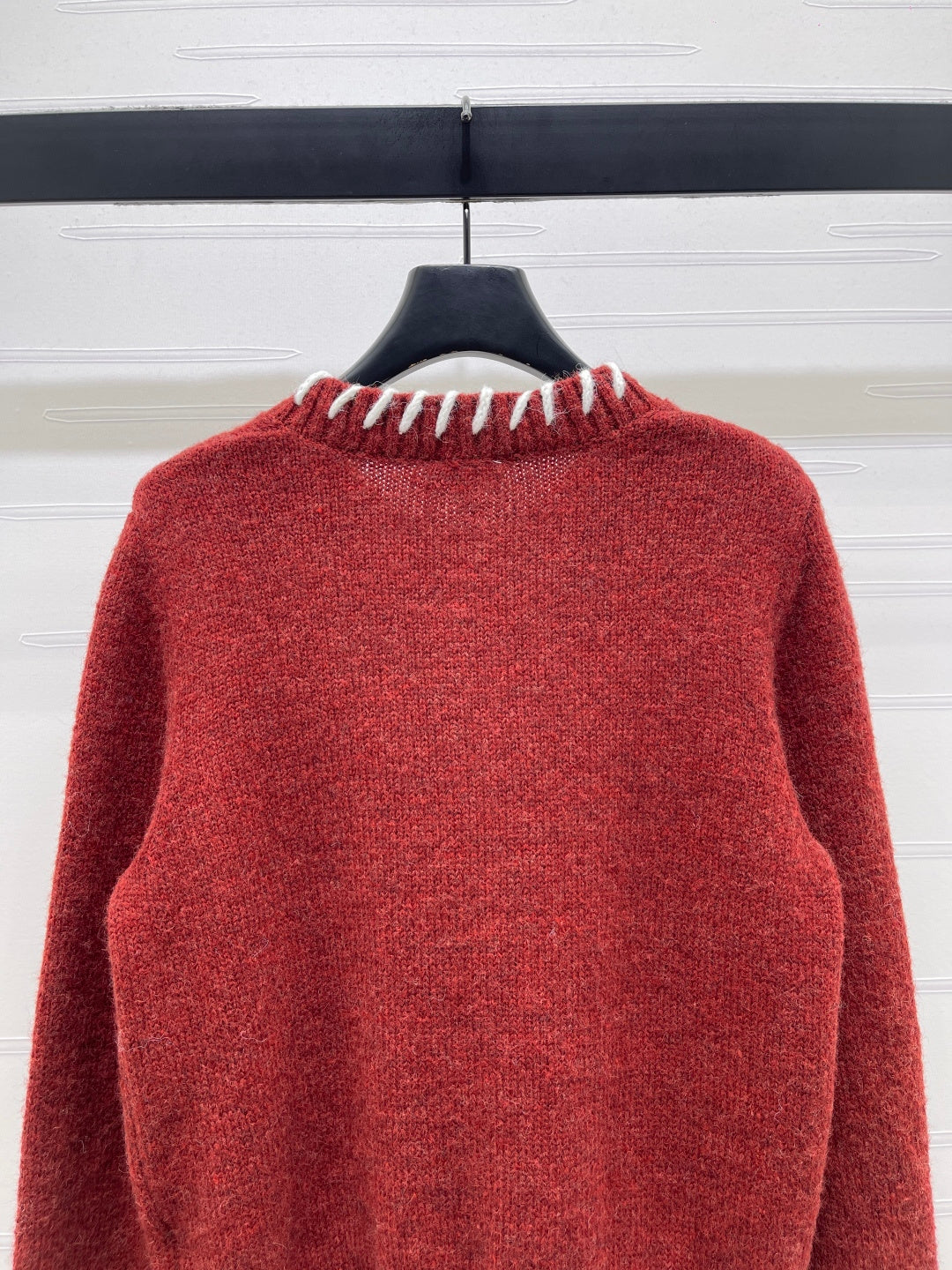 CC 26s Crochet-Trimmed Crew Neck Cardigan Red Knit 343631