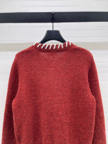 CC 26s Crochet-Trimmed Crew Neck Cardigan Red Knit 343631