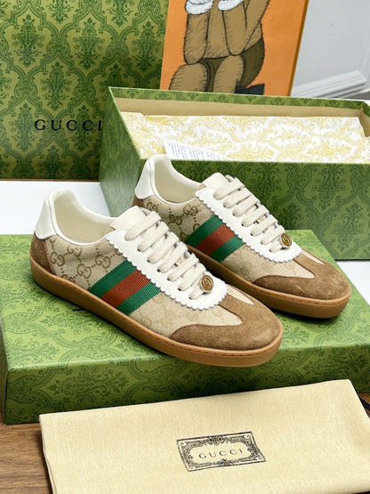 Gucci 2025 G74 Sneakers Brown Beige Suede Canvas 885901