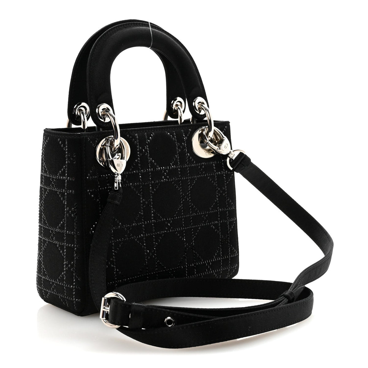 Satin Crystal Cannage Mini Lady Dior Black