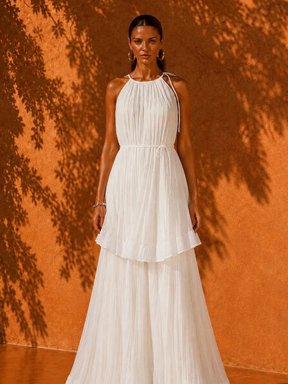 Ivy Pleated Sleeveless Maxi Beach Dress In White