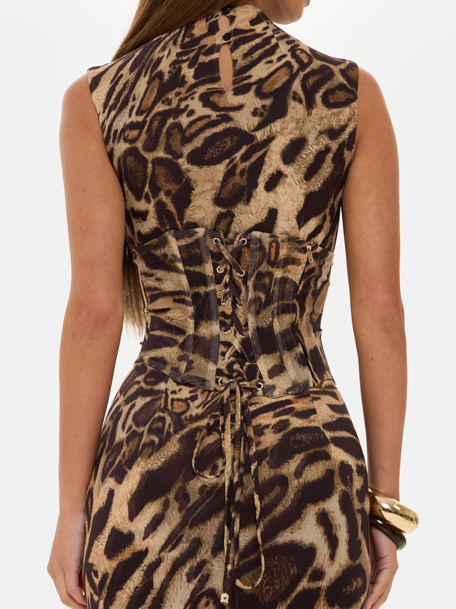 Zelda Leopard Corset Maxi Dress
