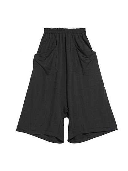 Simple Loose Wide Leg Solid Color Casual Three-Quarter Pants Bottoms