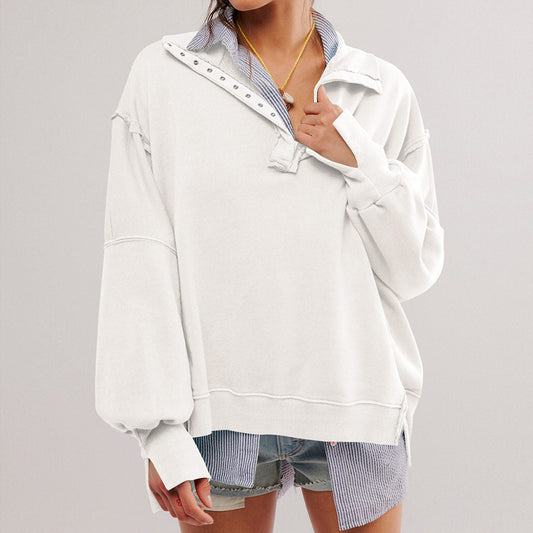 Loose Hoodie With Lantern Sleeves And Slit