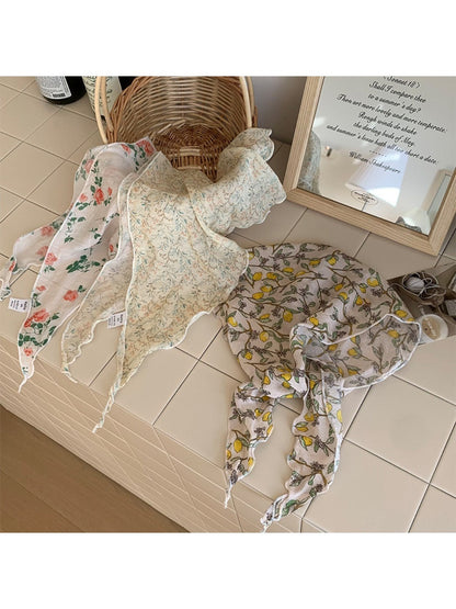 Scarvii - Fresh Style Floral Printed Triangle Scarf - Light &amp; Airy